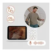Video monitor, Lionelo, Babyline 3.4, Ecran LCD de 3.5 inch, Raza de actiune pana la 300 m, Conectare 4 camere, Autonomie 8 h, Lampa RGB incorporata, Cantece de leagan, Zoom 4X, Mod nocturn, Alb BYNLOC-BABYLINE_3.4