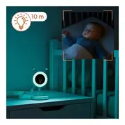 Video monitor, Lionelo, Babyline 3.4, Ecran LCD de 3.5 inch, Raza de actiune pana la 300 m, Conectare 4 camere, Autonomie 8 h, Lampa RGB incorporata, Cantece de leagan, Zoom 4X, Mod nocturn, Alb BYNLOC-BABYLINE_3.4