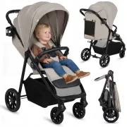 Carucior sport, Lionelo, Emerald, Pliere cu o mana, Copertina XXL UPF50+, Spatar reglabil, Suspensie completa, Roti EVA, 6- 48 luni, Pana la 22 kg, Bej BYNLO-EMERALD_BEIGE_SAND