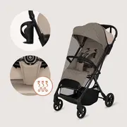 Carucior sport, Lionelo, Tansi, Pliere automata, Ultracompact, Manevrare cu o mana, Roti cu tehnologie GravelTech, Spatar si suport picioare reglabile, 6-48 luni, Sustine 22 kg, Bej BYNLO-TANSI_BEIGE_SAND
