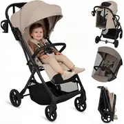 Carucior sport, Lionelo, Tansi, Pliere automata, Ultracompact, Manevrare cu o mana, Roti cu tehnologie GravelTech, Spatar si suport picioare reglabile, 6-48 luni, Sustine 22 kg, Bej BYNLO-TANSI_BEIGE_SAND