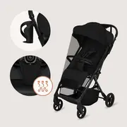 Carucior sport, Lionelo, Tansi, Pliere automata, Ultracompact, Manevrare cu o mana, Roti cu tehnologie GravelTech, Spatar si suport picioare reglabile, 6-48 luni, Sustine 22 kg, Negru BYNLO-TANSI_BLACK_ONYX
