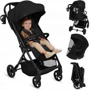 Carucior sport, Lionelo, Tansi, Pliere automata, Ultracompact, Manevrare cu o mana, Roti cu tehnologie GravelTech, Spatar si suport picioare reglabile, 6-48 luni, Sustine 22 kg, Negru BYNLO-TANSI_BLACK_ONYX