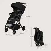 Carucior sport, Lionelo, Tansi, Pliere automata, Ultracompact, Manevrare cu o mana, Roti cu tehnologie GravelTech, Spatar si suport picioare reglabile, 6-48 luni, Sustine 22 kg, Negru BYNLO-TANSI_BLACK_ONYX