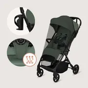 Carucior sport, Lionelo, Tansi, Pliere automata, Ultracompact, Manevrare cu o mana, Roti cu tehnologie GravelTech, Spatar si suport picioare reglabile, 6-48 luni, Sustine 22 kg, Verde BYNLO-TANSI_GREEN_EMERALD