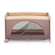 Patut pliant, Petite&Mars, Nyja, 120 x 60 cm, Cu roti, Functie de tarc, Pliere compacta, Include geanta de transport, Intrare laterala cu fermoar, Pereti din plasa, Pana la 15 kg, 0-30 luni, Mocha BYN923487