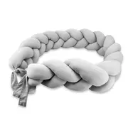 Protectie laterala, MimiNu, Pentru patut, Tip Bumper impletit, Din bumbac interlock, 240 cm, Soft Gray BYN6426972031950