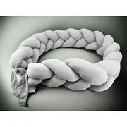 Protectie laterala, MimiNu, Pentru patut, Tip Bumper impletit, Din bumbac interlock, 240 cm, Soft Gray BYN6426972031950