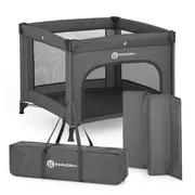 Tarc pliant, Petite&Mars, Nook, 90 x 90 cm, Pliere compacta, Include geanta de transport, Intrare laterala, Pereti din plasa, Structura stabila, Pana la 15 kg, 0 luni+, Gri BYN919488