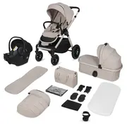 Carucior 3 in 1, Lionelo, Layla, Pana la 22 kg, Cadru aluminiu, Cu landou intarit si salteluta din spuma AirDots, Cu scoica auto testata ADAC, Reversibil, Cu ventilatie 3D, Cu accesorii, EN1888-1, EN1888-2, EN1466, Bej BYNLO-LAYLA_3IN1_BEIGE_SAND