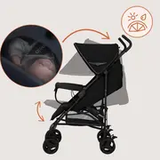 Carucior sport, Lionelo, Elia, Cu plasa de tantari, Suport de picioare reglabil, Spatar ajustabil in 4 pozitii, Capotina XXL, Pliere tip umbrela, Capacitate 15 kg, 6 luni+, EN 1888, Negru BYNLO-ELIA_BLACK_ONYX