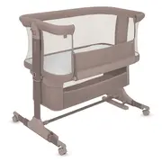 Patut co-sleeper, Lionelo, Jodie, Multifunctional, Reglabil in 6 pozitii pe inaltime, Saltea cu densitate T25, Functie de leganare, Cu plasa de tantari, Buzunar depozitare, Geanta transport, 84x48x70-80 cm, Taupe BYNLO-JODIE_BEIGE_TAUPE