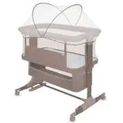 Patut co-sleeper, Lionelo, Jodie, Multifunctional, Reglabil in 6 pozitii pe inaltime, Saltea cu densitate T25, Functie de leganare, Cu plasa de tantari, Buzunar depozitare, Geanta transport, 84x48x70-80 cm, Taupe BYNLO-JODIE_BEIGE_TAUPE