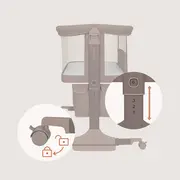 Patut co-sleeper, Lionelo, Jodie, Multifunctional, Reglabil in 6 pozitii pe inaltime, Saltea cu densitate T25, Functie de leganare, Cu plasa de tantari, Buzunar depozitare, Geanta transport, 84x48x70-80 cm, Taupe BYNLO-JODIE_BEIGE_TAUPE