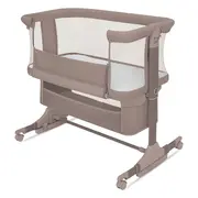 Patut co-sleeper, Lionelo, Jodie, Multifunctional, Reglabil in 6 pozitii pe inaltime, Saltea cu densitate T25, Functie de leganare, Cu plasa de tantari, Buzunar depozitare, Geanta transport, 84x48x70-80 cm, Taupe BYNLO-JODIE_BEIGE_TAUPE