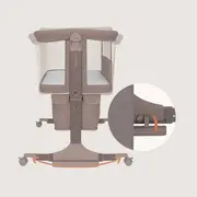 Patut co-sleeper, Lionelo, Jodie, Multifunctional, Reglabil in 6 pozitii pe inaltime, Saltea cu densitate T25, Functie de leganare, Cu plasa de tantari, Buzunar depozitare, Geanta transport, 84x48x70-80 cm, Taupe BYNLO-JODIE_BEIGE_TAUPE