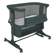 Patut co-sleeper, Lionelo, Jodie, Multifunctional, Reglabil in 6 pozitii pe inaltime, Saltea cu densitate T25, Functie de leganare, Cu plasa de tantari, Buzunar depozitare, Geanta transport, 84x48x70-80 cm, Verde inchis BYNLO-JODIE_GREEN_GRAPHITE