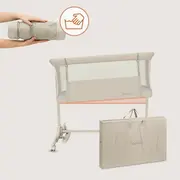 Patut co-sleeper, Lionelo, Pari, Multifunctional, Cu leganare, Reglabil in 6 pozitii pe inaltime, Saltea cu densitate T25, Geanta transport, 84x48x70-80 cm, Bej BYNLO-PARI_BEIGE_CREAM