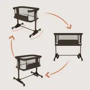 Patut co-sleeper, Lionelo, Pari, Multifunctional, Cu leganare, Reglabil in 6 pozitii pe inaltime, Saltea cu densitate T25, Geanta transport, 84x48x70-80 cm, Maro BYNLO-PARI_BROWN_CHOCOLATE