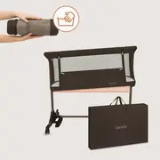 Patut co-sleeper, Lionelo, Pari, Multifunctional, Cu leganare, Reglabil in 6 pozitii pe inaltime, Saltea cu densitate T25, Geanta transport, 84x48x70-80 cm, Maro BYNLO-PARI_BROWN_CHOCOLATE
