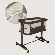 Patut co-sleeper, Lionelo, Pari, Multifunctional, Cu leganare, Reglabil in 6 pozitii pe inaltime, Saltea cu densitate T25, Geanta transport, 84x48x70-80 cm, Maro BYNLO-PARI_BROWN_CHOCOLATE