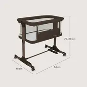 Patut co-sleeper, Lionelo, Pari, Multifunctional, Cu leganare, Reglabil in 6 pozitii pe inaltime, Saltea cu densitate T25, Geanta transport, 84x48x70-80 cm, Maro BYNLO-PARI_BROWN_CHOCOLATE