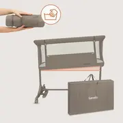 Patut co-sleeper, Lionelo, Pari, Multifunctional, Cu leganare, Reglabil in 6 pozitii pe inaltime, Saltea cu densitate T25, Geanta transport, 84x48x70-80 cm, Taupe BYNLO-PARI_BEIGE_TAUPE