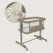 Patut co-sleeper, Lionelo, Pari, Multifunctional, Cu leganare, Reglabil in 6 pozitii pe inaltime, Saltea cu densitate T25, Geanta transport, 84x48x70-80 cm, Taupe BYNLO-PARI_BEIGE_TAUPE