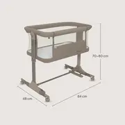 Patut co-sleeper, Lionelo, Pari, Multifunctional, Cu leganare, Reglabil in 6 pozitii pe inaltime, Saltea cu densitate T25, Geanta transport, 84x48x70-80 cm, Taupe BYNLO-PARI_BEIGE_TAUPE