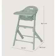 Scaun de masa, Lionelo, Beny, Suport de picioare si tavita ajustabile in 2 pozitii, Insertie moale, Centuri in 3 puncte, Asamblare rapida, Sustine 15 kg, 6 luni+, Verde BYNLO-BENY_GREEN_SAGE