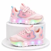 Adidasi sidefati cu luminite - pink hearts adtui11-roz