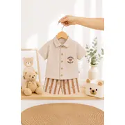 Citir, set pantalonasi si camasuta crem ursuleti bkr7277-1