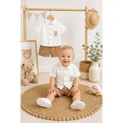 Citir, set pantalonasi si camasuta crem ursuleti bkr7277-1