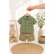 Citir, set pantalonasi si camasuta verde ursuleti by7277-1