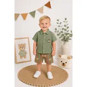 Citir, set pantalonasi si camasuta verde ursuleti by7277-1