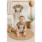 Donino, set pantalonasi cu tricou si bretele, maro k90067-1