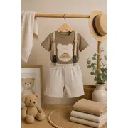 Donino, set pantalonasi cu tricou si bretele, maro k90067-1