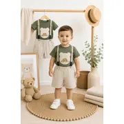 Donino, set pantalonasi cu tricou verde si bretele by90067-1