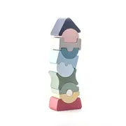 Jucarie din lemn, Cubika, Set constructii Turn 11 piese - Pastel