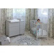 Patut Din Lemn Pentru Bebe, Inaltime Saltea Reglabila, Star Baby Gri 120x60 Cm Pjbstar_cot_grey