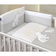 Amy - Lenjerie 3 Piese Cu Protectie Laterala Bear Heart Din Bumbac, 120x60 Cm, Gri Pjb68926