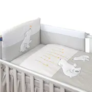 Amy - Lenjerie 3 Piese Cu Protectie Laterala Bear Heart Din Bumbac, 120x60 Cm, Gri Pjb68926