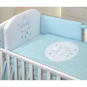 Amy - Lenjerie 3 Piese Cu Protectie Laterala Sky Bunny Din Bumbac, 120x60 Cm, Turcoaz Pjb68792