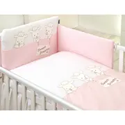 Amy - Lenjerie 3 Piese Cu Protectie Laterala Sweet Dreams Din Bumbac, 120x60 Cm, Roz Pjb66034