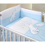 Amy - Lenjerie 4 Piese Cu Protectie Laterala Bear Heart Din Bumbac, 120x60 Cm, Blue Pjb68837