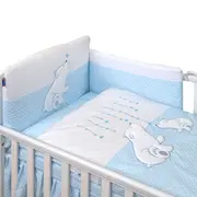 Amy - Lenjerie 4 Piese Cu Protectie Laterala Bear Heart Din Bumbac, 120x60 Cm, Blue Pjb68837