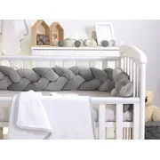 Aparatoare Laterala Pat Bumper Impletit, Cu Inchidere Velcro, Bumbac Velvet Gri, 210x21 Cm Pjb63763