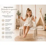Leagan Copii Babysteps   Woodswing, Lemn, Spuma  Velvet Ecru Premium, Design Scandinav, Pana La 100 Kg Pjbc53113