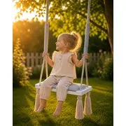 Leagan Copii Babysteps   Woodswing, Lemn, Spuma  Velvet Gri Premium, Design Scandinav, Pana La 100 Kg Pjbc577-3615