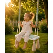 Leagan Copii Babysteps   Woodswing, Lemn, Spuma  Velvet Mint Premium, Design Scandinav, Pana La 100 Kg Pjbc577-3418